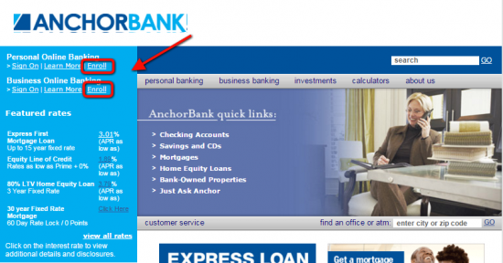 AnchorBank Online Banking Enroll - Step 1